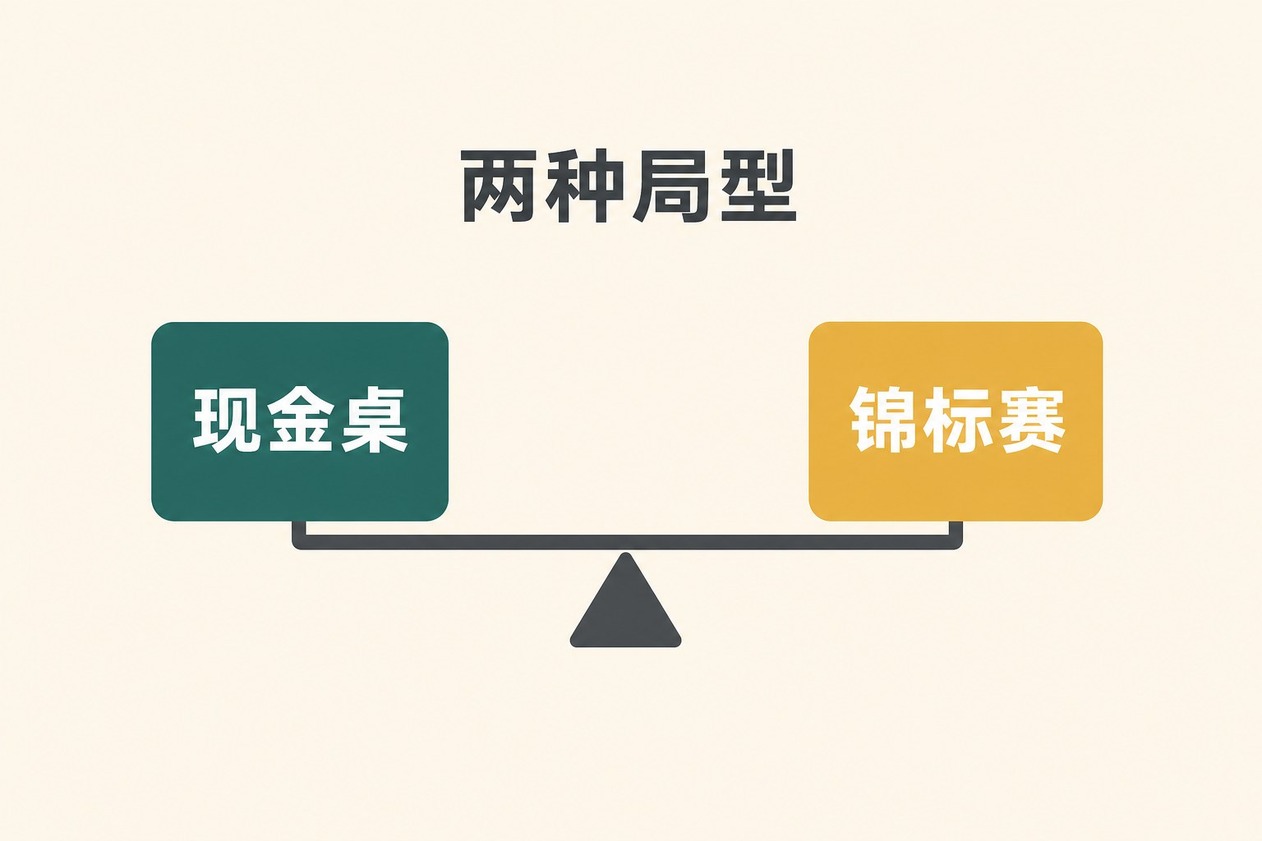 德州扑克线上现金桌与锦标赛的对照